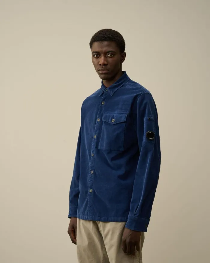 CP Company Shirt Corduroy Lens Buttoned Shirt Estate Blue 8211 Man