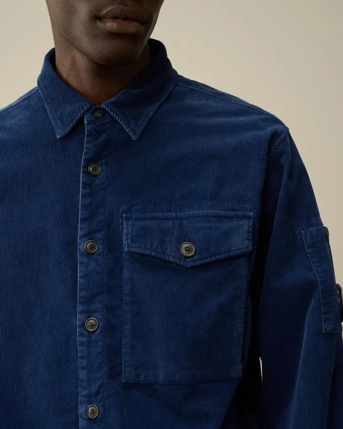 CP Company Shirt Corduroy Lens Buttoned Shirt Estate Blue 8211 Man