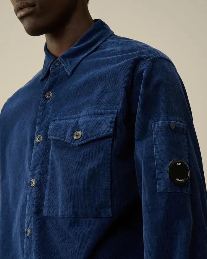 CP Company Shirt Corduroy Lens Buttoned Shirt Estate Blue 8211 Man