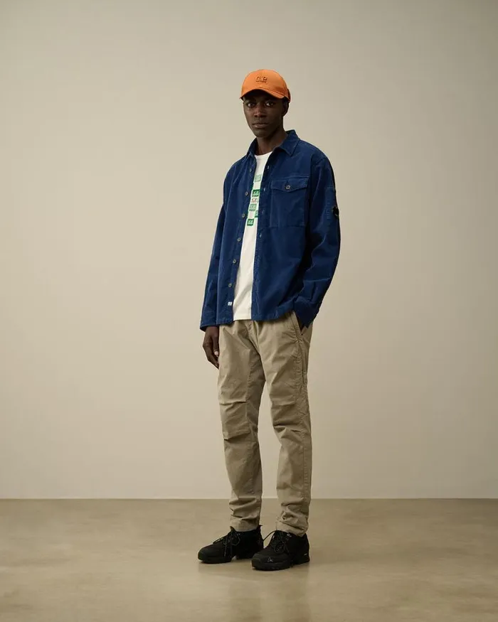 CP Company Shirt Corduroy Lens Buttoned Shirt Estate Blue 8211 Man
