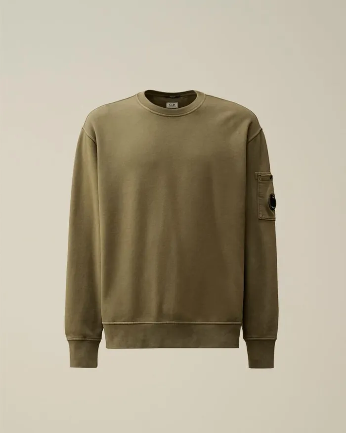 CP Company Sweatshirts Brushed And Emerized Diagonal Fleece Lens Crew Neck Sweatshirt Grape Leaf Green 8211 Man CP Company Sweatshirts Brushed And Emerized Diagonal Fleece Lens Crew Neck Sweatshirt Grape Leaf Green 8211 Man