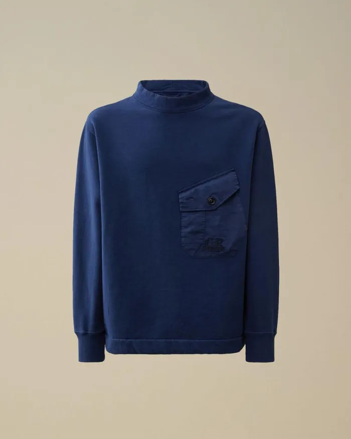 CP Company Sweatshirts Diagonal Fleece Mixed Funnel Neck Sweatshirt Estate Blue 8211 Man CP Company Sweatshirts Diagonal Fleece Mixed Funnel Neck Sweatshirt Estate Blue 8211 Man