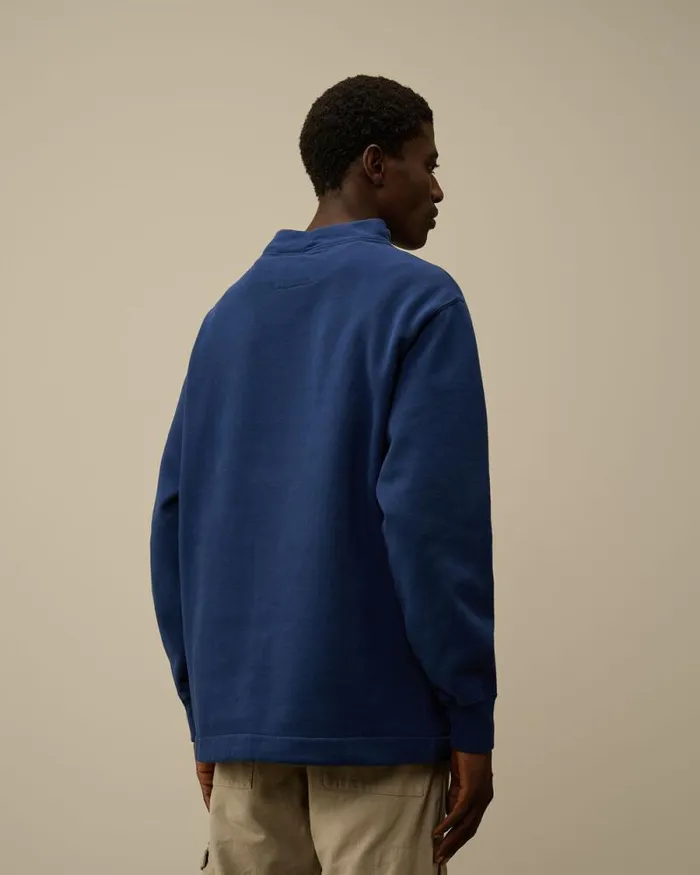 CP Company Sweatshirts Diagonal Fleece Mixed Funnel Neck Sweatshirt Estate Blue 8211 Man