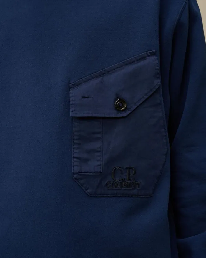 CP Company Sweatshirts Diagonal Fleece Mixed Funnel Neck Sweatshirt Estate Blue 8211 Man