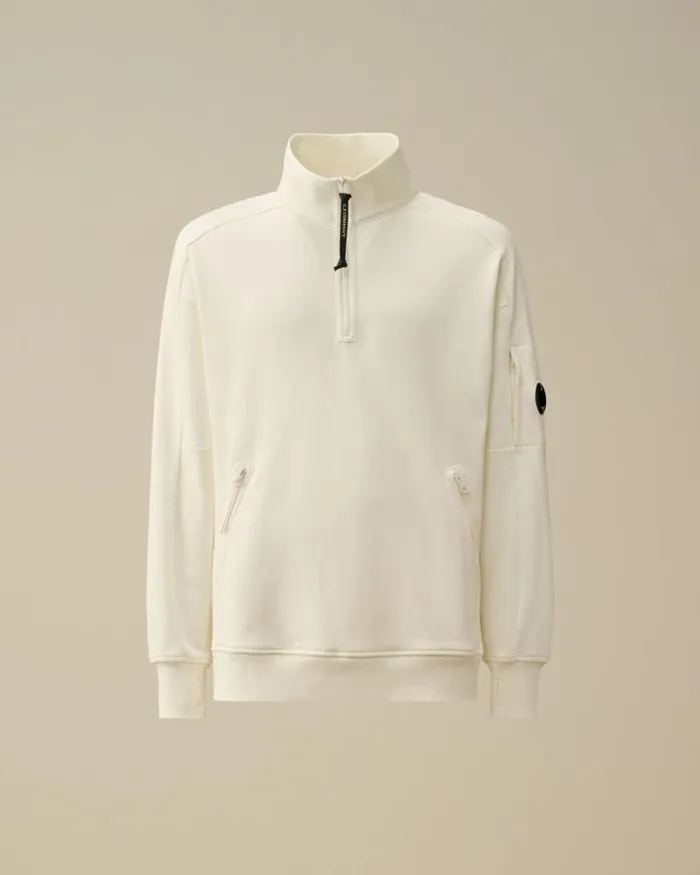 CP Company Sweatshirts Diagonal Raised Fleece Half Zipped Sweatshirt Gauze White 8211 Man CP Company Sweatshirts Diagonal Raised Fleece Half Zipped Sweatshirt Gauze White 8211 Man