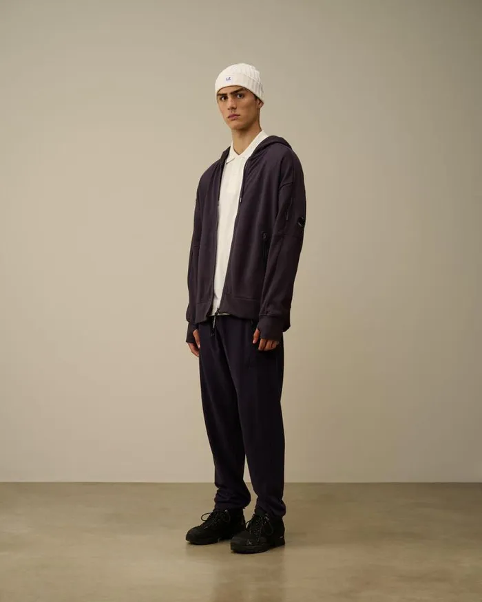 CP Company Sweatshirts Diagonal Raised Fleece Zipped Hooded Sweatshirt Nightshade Purple 8211 Man