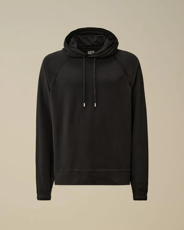 CP Company Sweatshirts Light Fleece Logo Hooded Sweatshirt Black 8211 Man