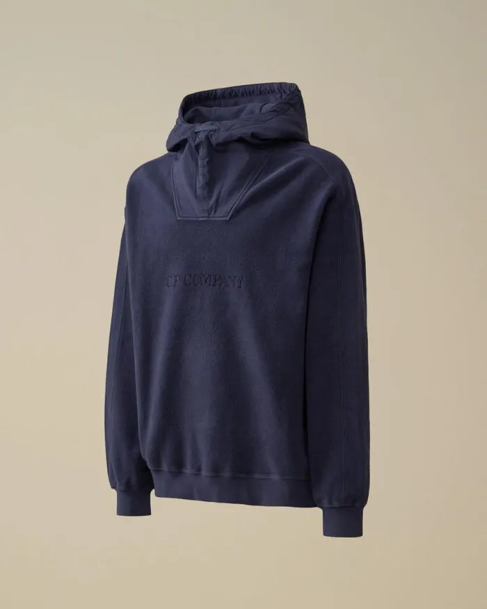 CP Company Sweatshirts Reverse Brushed and Emerized Diagonal Fleece Mixed Hooded Sweatshirt Estate Blue 8211 Man