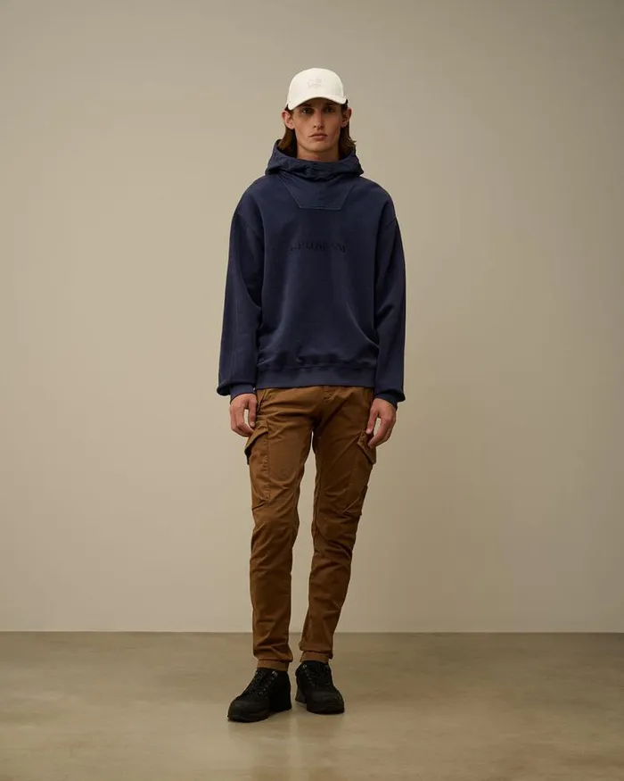 CP Company Sweatshirts Reverse Brushed and Emerized Diagonal Fleece Mixed Hooded Sweatshirt Estate Blue 8211 Man