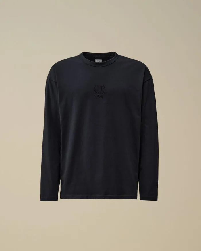 CP Company Tshirts and Polo 201 Jersey Boxy Longsleeve Logo TShirt Total Eclipse Blue 8211 Man CP Company Tshirts and Polo 201 Jersey Boxy Longsleeve Logo TShirt Total Eclipse Blue 8211 Man