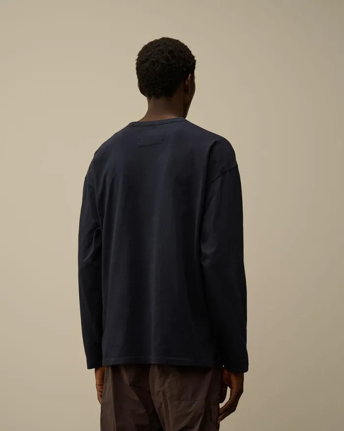 CP Company Tshirts and Polo 201 Jersey Boxy Longsleeve Logo TShirt Total Eclipse Blue 8211 Man