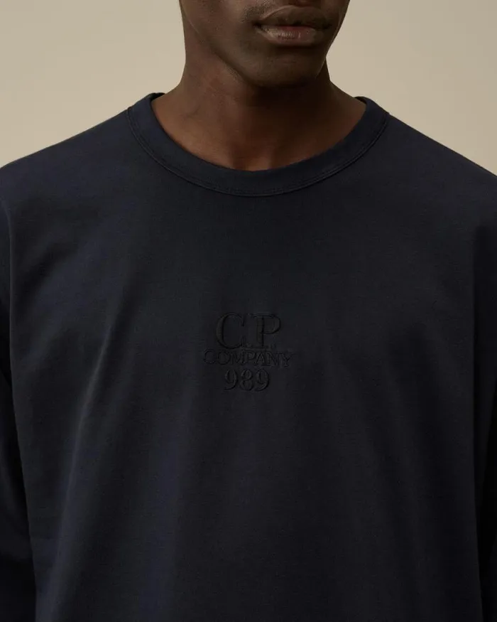 CP Company Tshirts and Polo 201 Jersey Boxy Longsleeve Logo TShirt Total Eclipse Blue 8211 Man