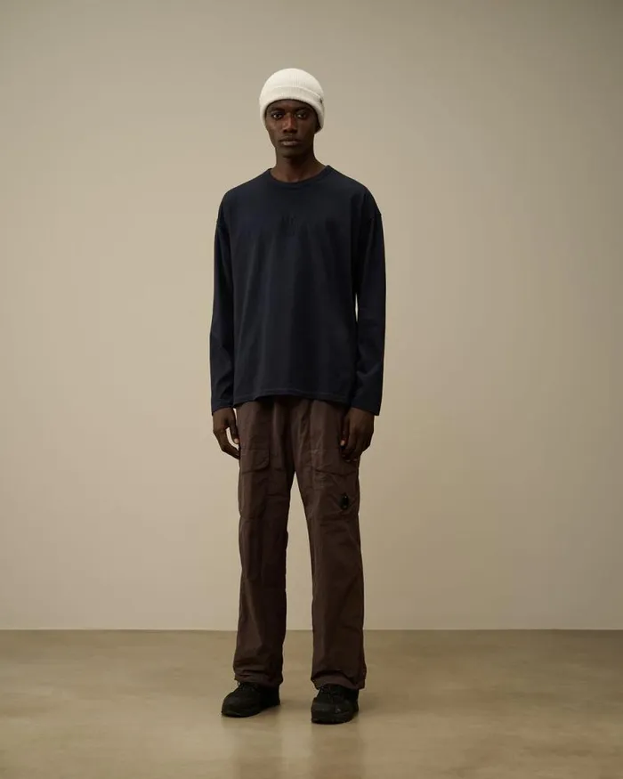 CP Company Tshirts and Polo 201 Jersey Boxy Longsleeve Logo TShirt Total Eclipse Blue 8211 Man