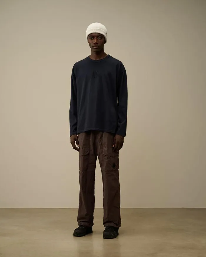 CP Company Tshirts and Polo 201 Jersey Boxy Longsleeve Logo TShirt Total Eclipse Blue 8211 Man