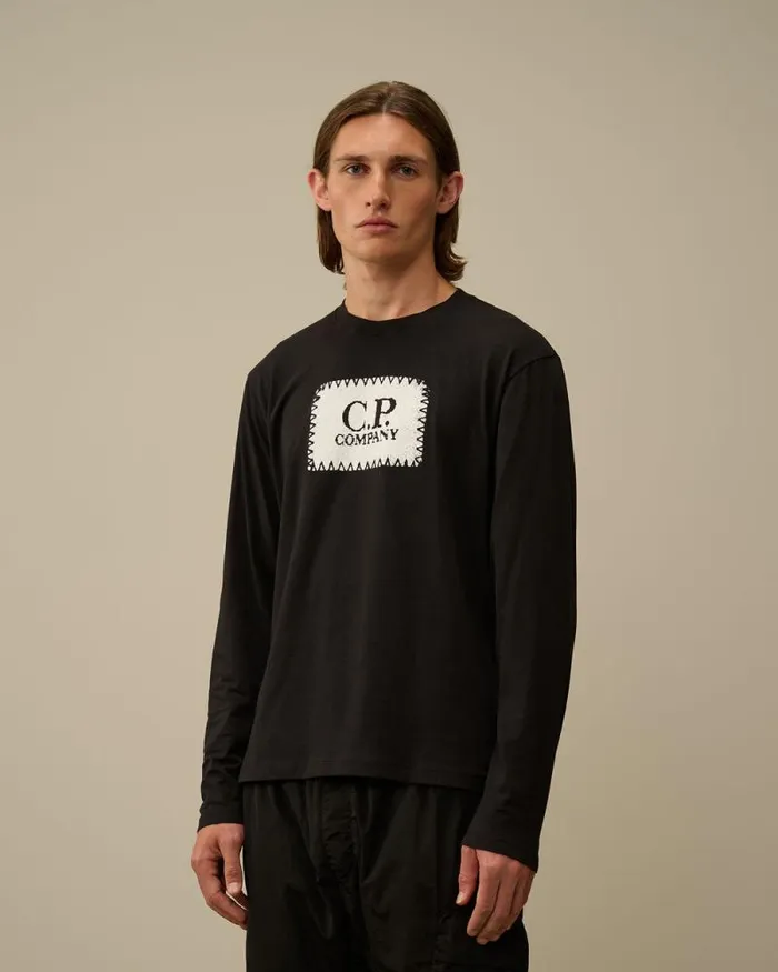CP Company Tshirts and Polo 301 Jersey Logo Label Longsleeve TShirt Black 8211 Man