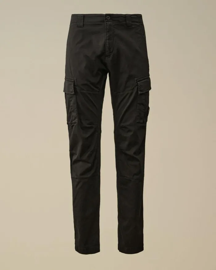 CP Company Trousers Stretch Sateen Ergonomic Lens Double Cargo Pants Black 8211 Man