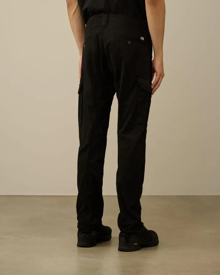 CP Company Trousers Stretch Sateen Ergonomic Lens Double Cargo Pants Black 8211 Man