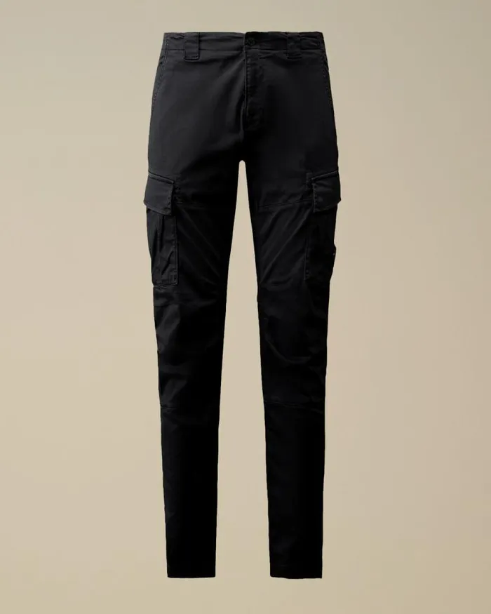 CP Company Trousers Stretch Sateen Ergonomic Lens Double Cargo Pants Total Eclipse Blue 8211 Man