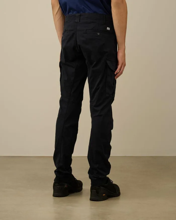 CP Company Trousers Stretch Sateen Ergonomic Lens Double Cargo Pants Total Eclipse Blue 8211 Man