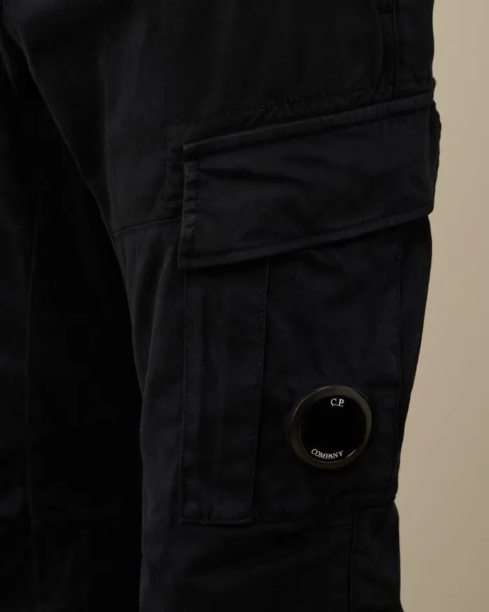 CP Company Trousers Stretch Sateen Ergonomic Lens Double Cargo Pants Total Eclipse Blue 8211 Man