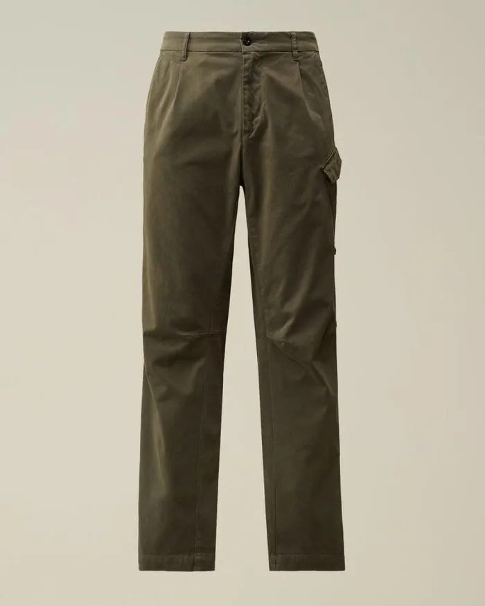 CP Company Trousers Stretch Sateen Loose Chino Pants Grape Leaf Green 8211 Man