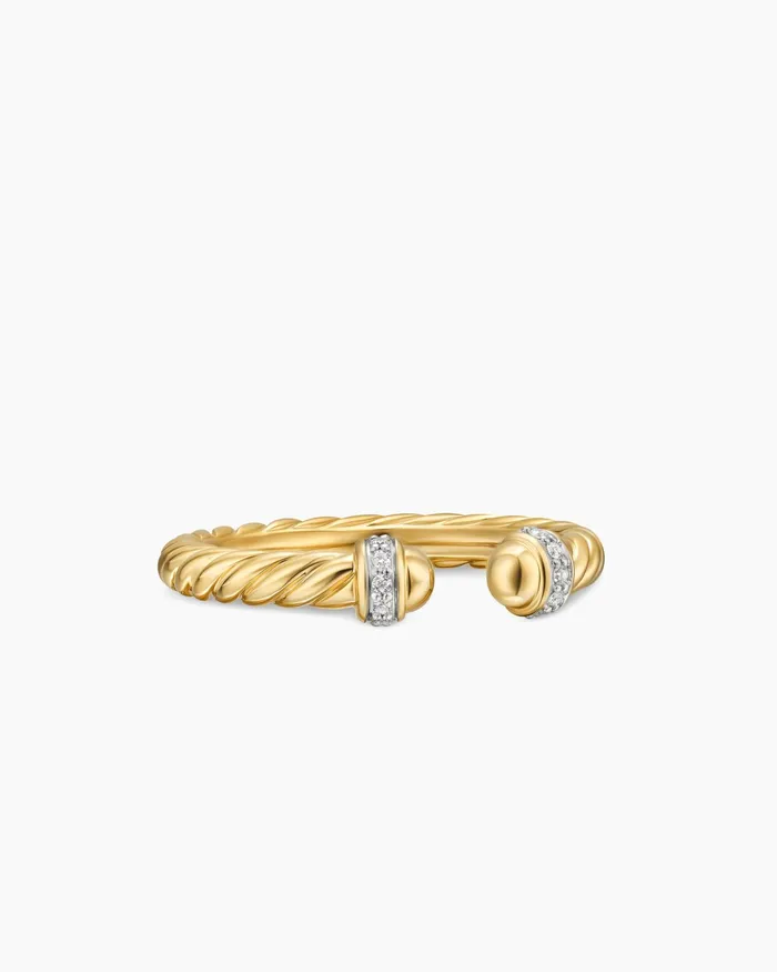 Cable Band Open Ring In 18K Yellow Gold With Diamonds 28mm Women David Yurman Band Cable Band Open Ring In 18K Yellow Gold With Diamonds 28mm Women David Yurman Band