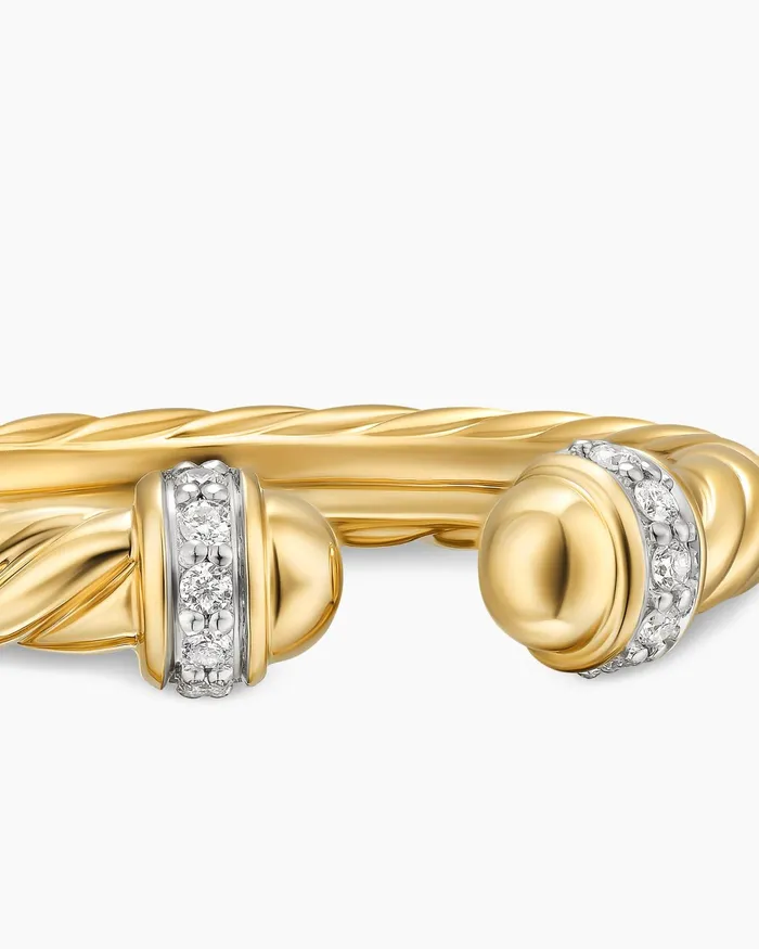 Cable Band Open Ring In 18K Yellow Gold With Diamonds 28mm Women David Yurman Band Cable Band Open Ring In 18K Yellow Gold With Diamonds 28mm Women David Yurman Band
