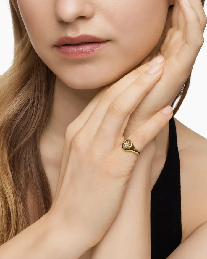Cable Collectibles Compass Pinky Ring In 18K Yellow Gold With Diamonds 97mm Women David Yurman Pinky Cable Collectibles Compass Pinky Ring In 18K Yellow Gold With Diamonds 97mm Women David Yurman Pinky