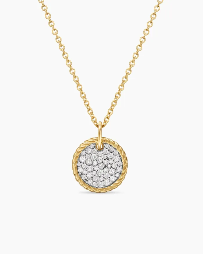 Cable Collectibles Pav Plate Necklace In 18K Yellow Gold With Diamonds 11mm Women David Yurman Pendant Cable Collectibles Pav Plate Necklace In 18K Yellow Gold With Diamonds 11mm Women David Yurman Pendant