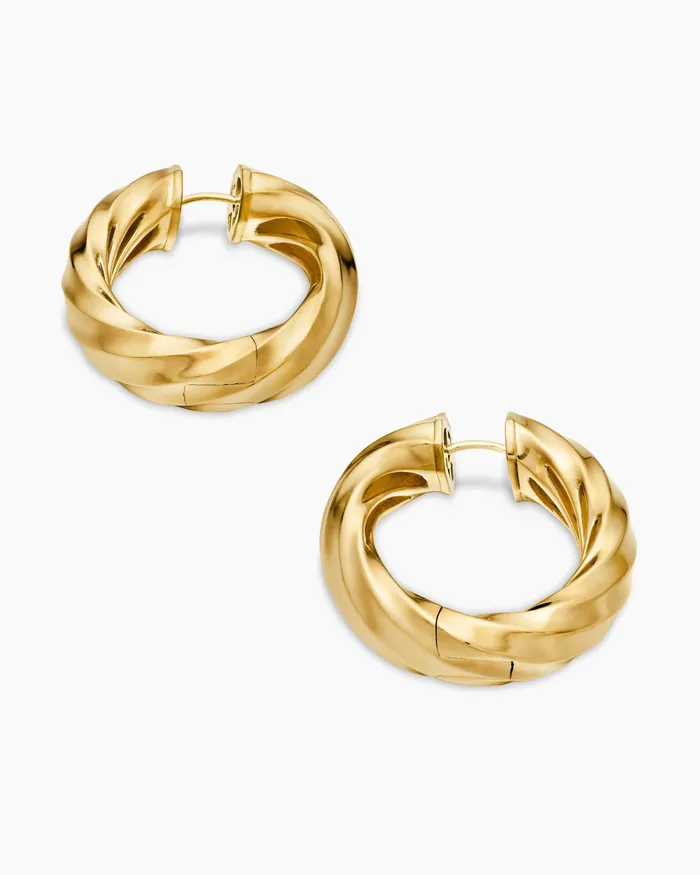 Cable Edge Hoop Earrings In 18K Yellow Gold 289mm Women David Yurman Hoop Cable Edge Hoop Earrings In 18K Yellow Gold 289mm Women David Yurman Hoop