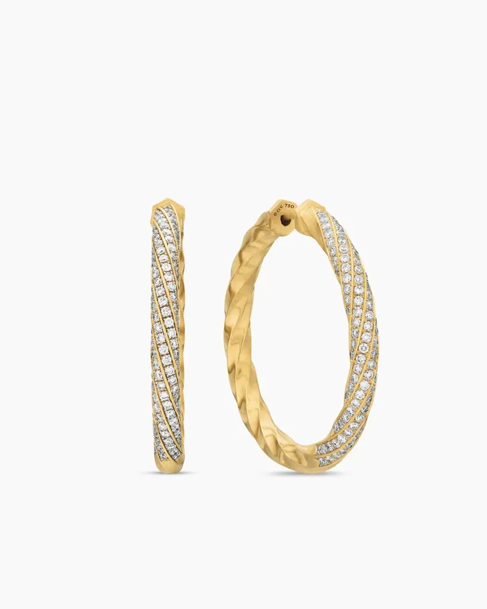 Cable Edge Hoop Earrings In 18K Yellow Gold With Diamonds 15in Women David Yurman Hoop Cable Edge Hoop Earrings In 18K Yellow Gold With Diamonds 15in Women David Yurman Hoop