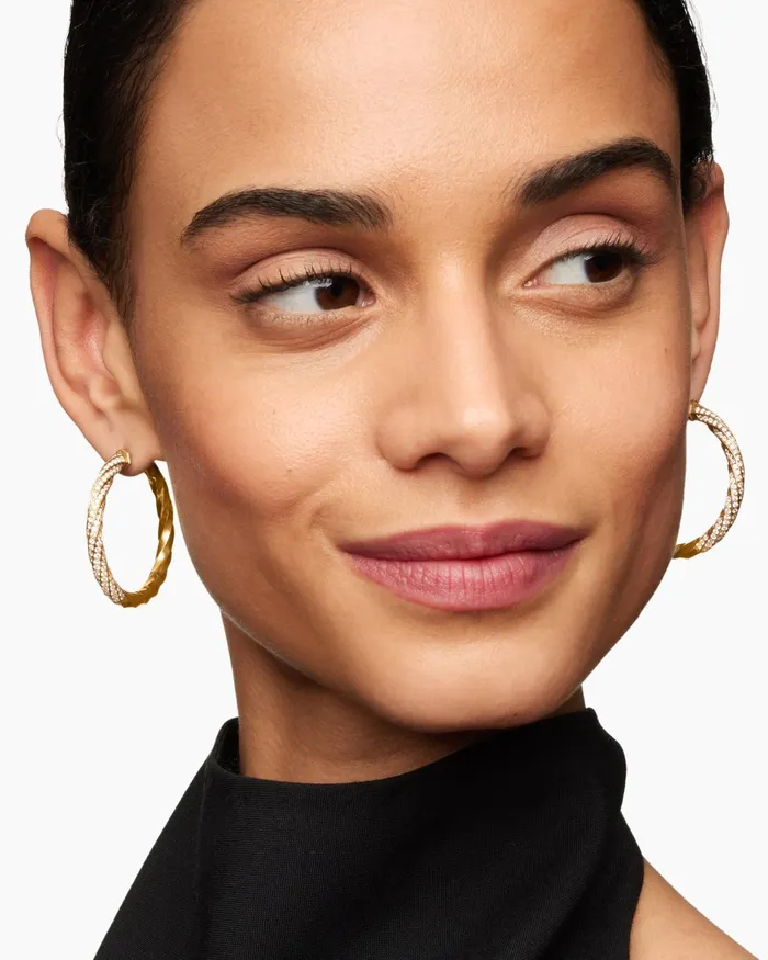Cable Edge Hoop Earrings In 18K Yellow Gold With Diamonds 15in Women David Yurman Hoop Cable Edge Hoop Earrings In 18K Yellow Gold With Diamonds 15in Women David Yurman Hoop