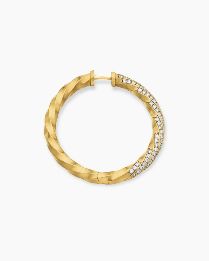 Cable Edge Hoop Earrings In 18K Yellow Gold With Diamonds 15in Women David Yurman Hoop Cable Edge Hoop Earrings In 18K Yellow Gold With Diamonds 15in Women David Yurman Hoop