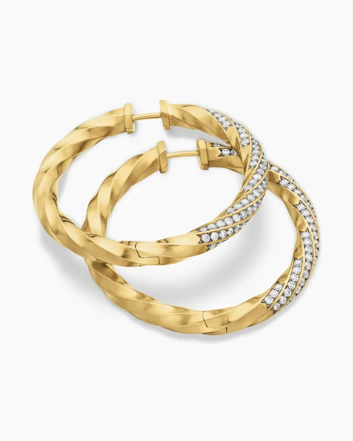 Cable Edge Hoop Earrings In 18K Yellow Gold With Diamonds 15in Women David Yurman Hoop Cable Edge Hoop Earrings In 18K Yellow Gold With Diamonds 15in Women David Yurman Hoop