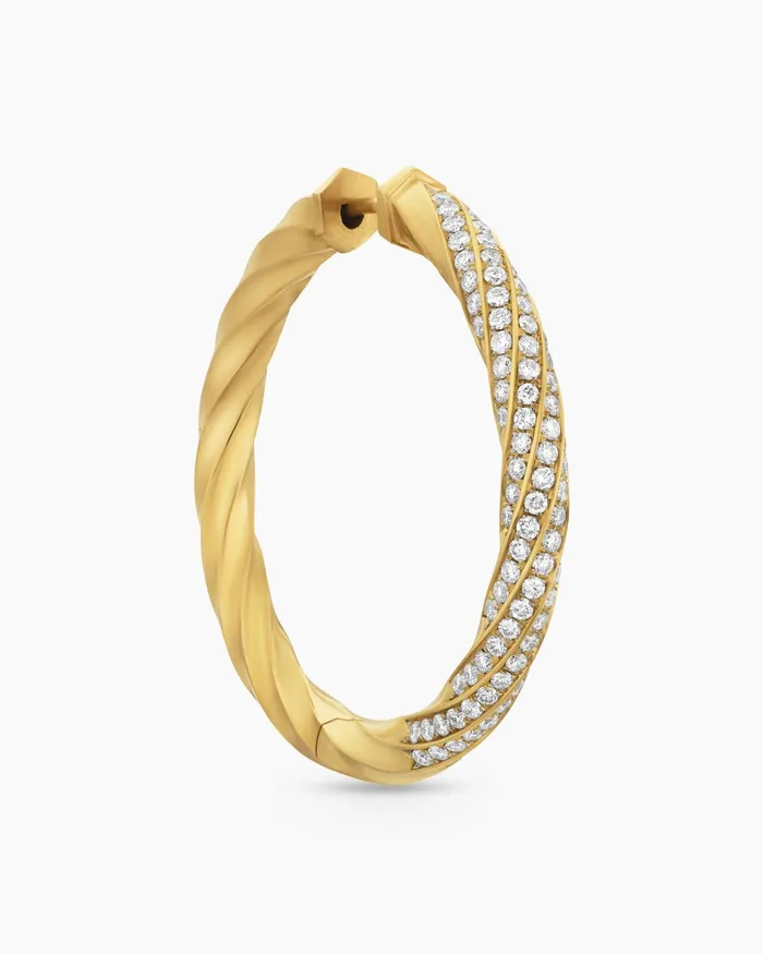 Cable Edge Hoop Earrings In 18K Yellow Gold With Diamonds 15in Women David Yurman Hoop Cable Edge Hoop Earrings In 18K Yellow Gold With Diamonds 15in Women David Yurman Hoop