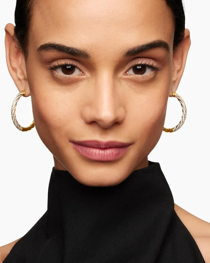 Cable Edge Hoop Earrings In 18K Yellow Gold With Diamonds 15in Women David Yurman Hoop Cable Edge Hoop Earrings In 18K Yellow Gold With Diamonds 15in Women David Yurman Hoop