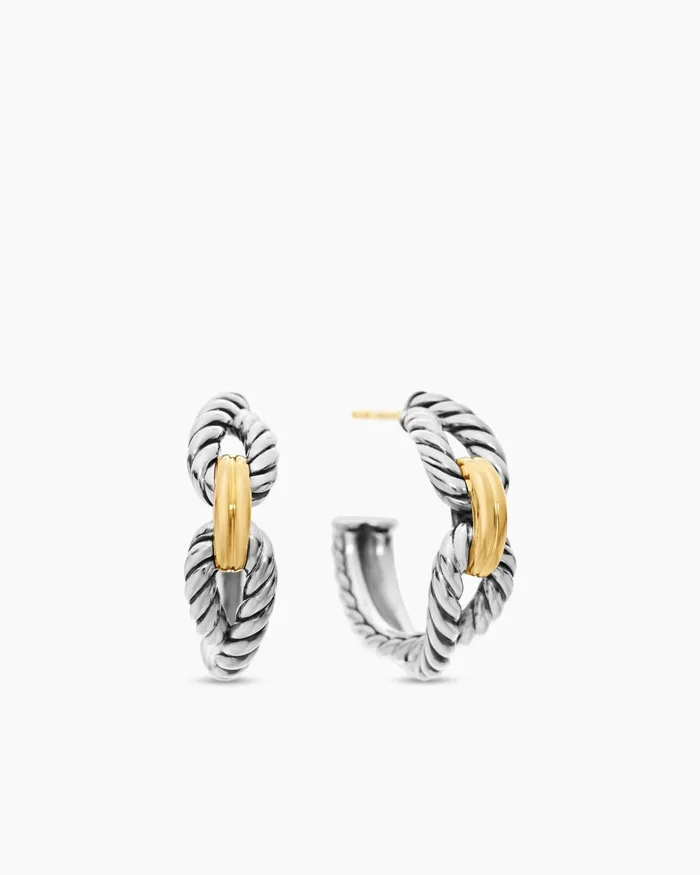 Cable Loop Hoop Earrings In Sterling Silver With 18K Yellow Gold 22mm Women David Yurman Hoop Cable Loop Hoop Earrings In Sterling Silver With 18K Yellow Gold 22mm Women David Yurman Hoop