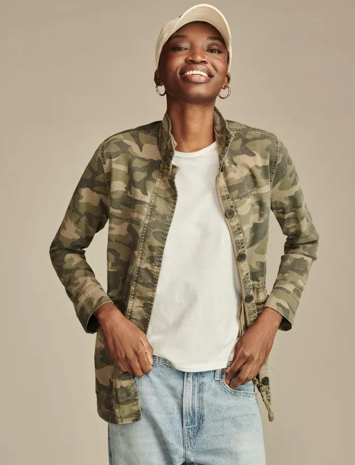 Camo Printed Utiltiy Jacket Green Multi Women Lucky Brand Jackets and Outerwear