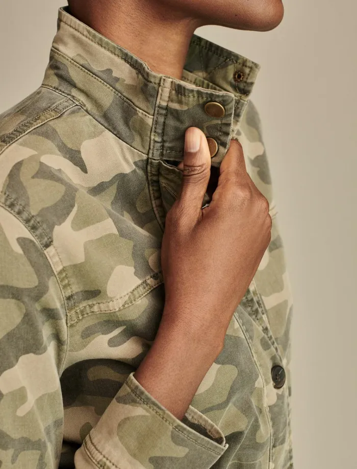 Camo Printed Utiltiy Jacket Green Multi Women Lucky Brand Jackets and Outerwear