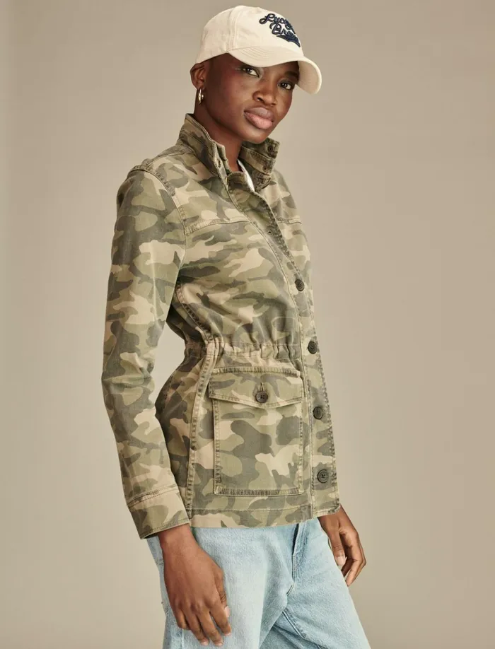 Camo Printed Utiltiy Jacket Green Multi Women Lucky Brand Jackets and Outerwear