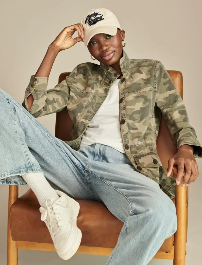 Camo Printed Utiltiy Jacket Green Multi Women Lucky Brand Jackets and Outerwear