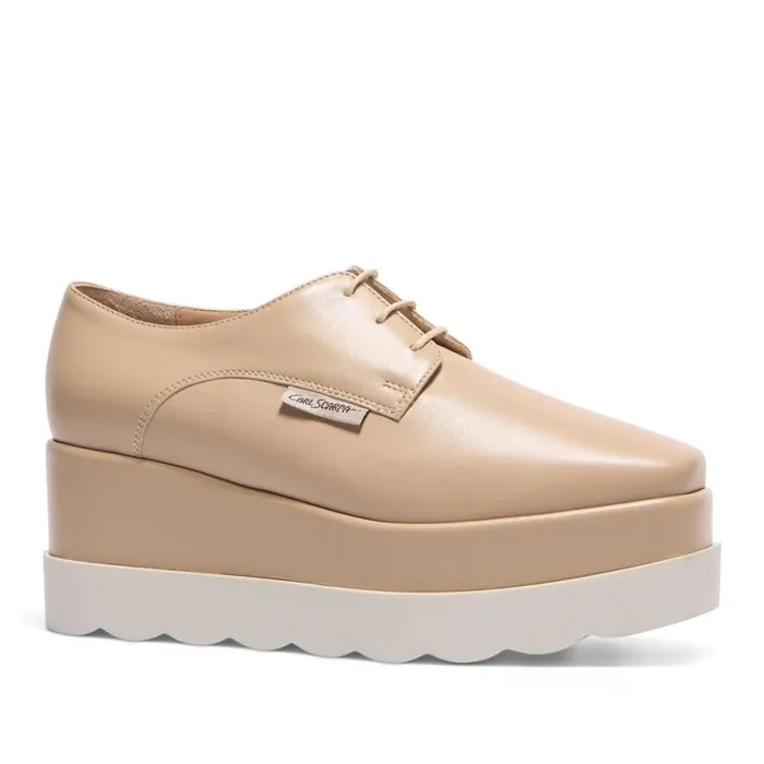 Carl Scarpa Amuleto Taupe Leather Platform Loafers Women Bestselling