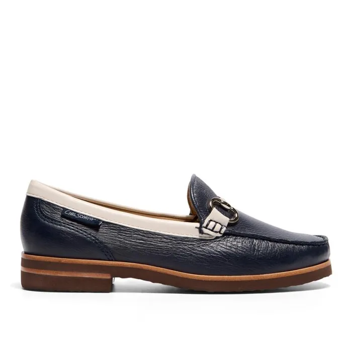Carl Scarpa Aubrigo Off WhiteNavy Leather Snaffle Loafers Women Bestselling