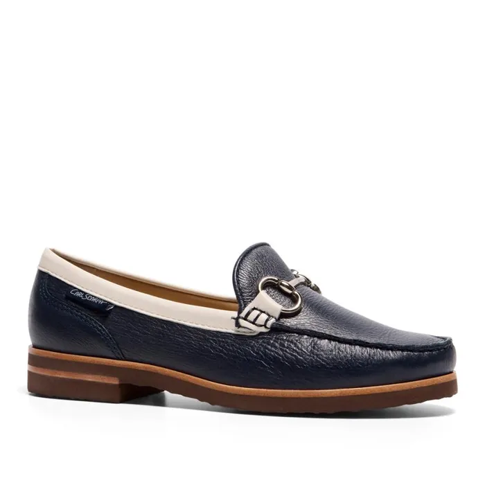 Carl Scarpa Aubrigo Off WhiteNavy Leather Snaffle Loafers Women Bestselling