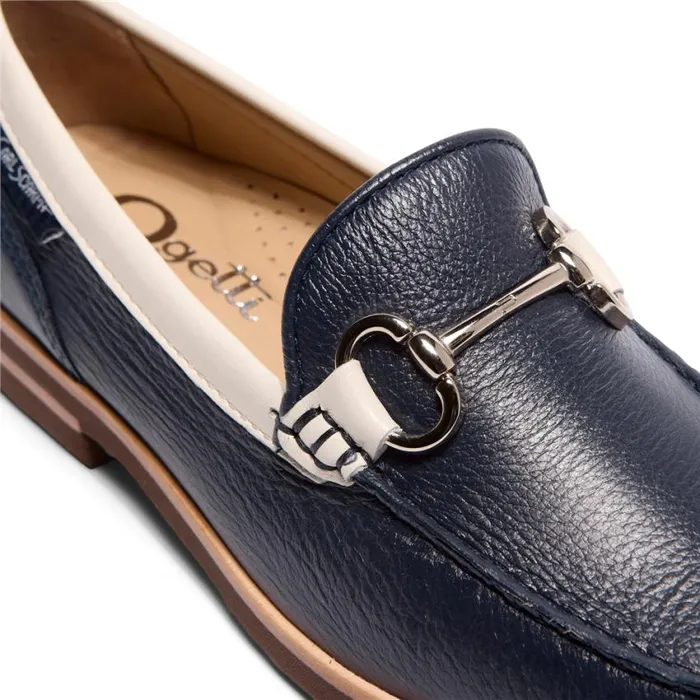 Carl Scarpa Aubrigo Off WhiteNavy Leather Snaffle Loafers Women Bestselling
