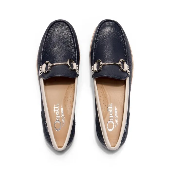 Carl Scarpa Aubrigo Off WhiteNavy Leather Snaffle Loafers Women Bestselling
