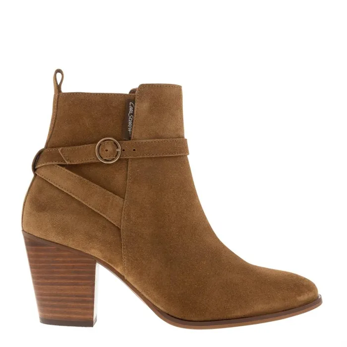 Carl Scarpa Blaise Tan Suede Block Heel Ankle Boots Women Suede Ankle Boots