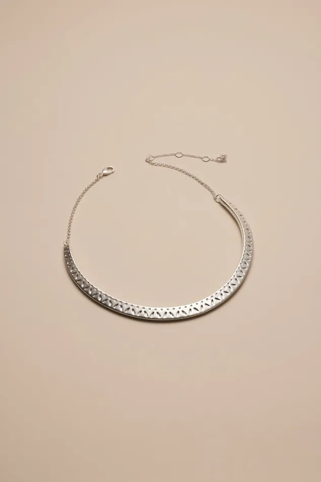 Carved Collar Necklace Silver Women Lucky Brand Jewelry