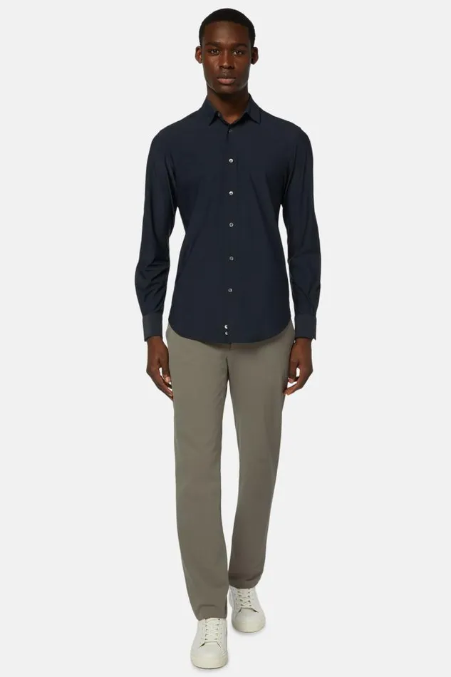 Casual Shirts Men Boggi Milano Navy Stretch Nylon Slim Fit Shirt Navy Blue