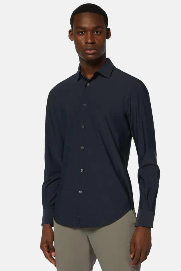 Casual Shirts Men Boggi Milano Navy Stretch Nylon Slim Fit Shirt Navy Blue Casual Shirts Men Boggi Milano Navy Stretch Nylon Slim Fit Shirt Navy Blue